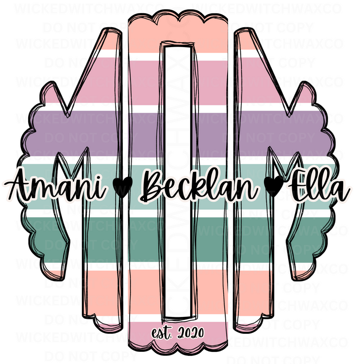 MOM (Pastel Stripe Monogram) w/ Names T-Shirt