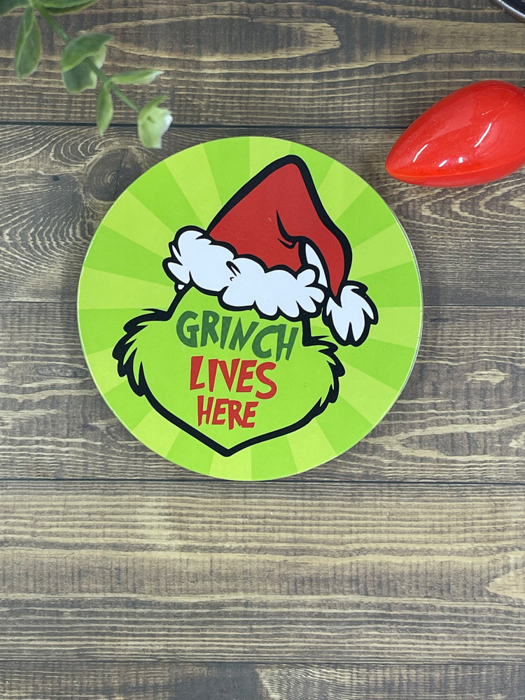 Grinch Drink Coasters with Cork Backing