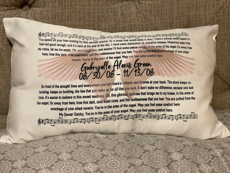 Memorial Pillow with Angel Wings - 12x20 - Custom Order