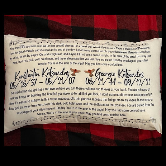 Memorial Pillow with Cardinals - 12x20 - Custom Order