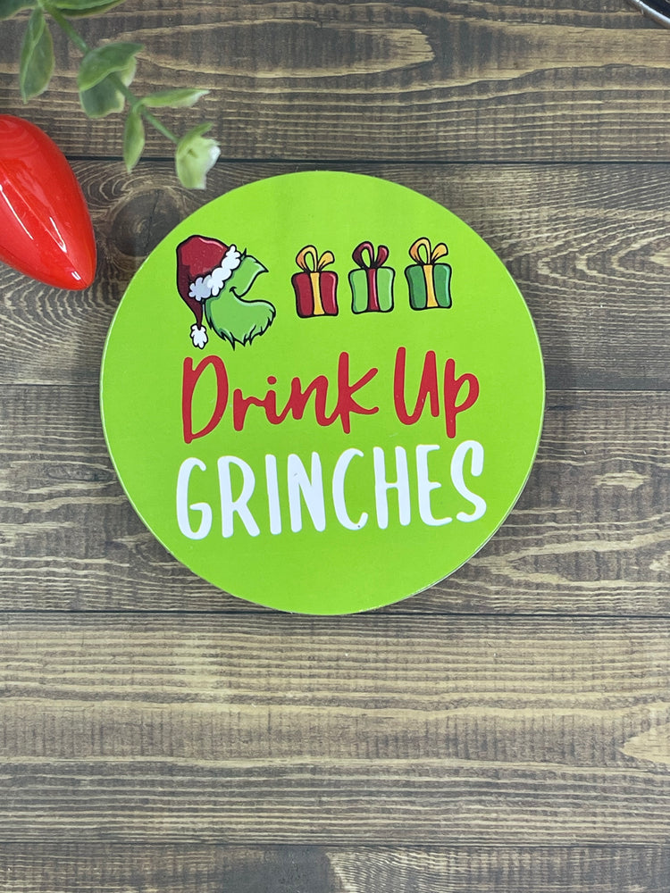 Grinch Drink Coasters with Cork Backing