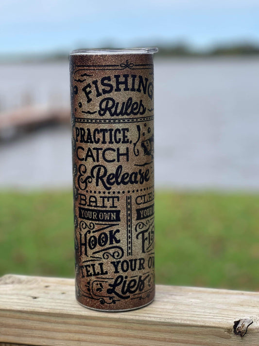 Fishing Rules Glitter Tumbler