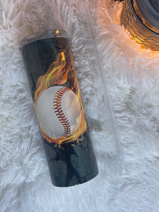 Flaming Baseball Tumbler